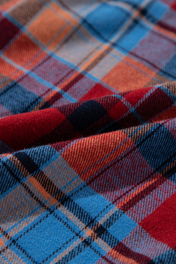 Red Plaid Print Drop Sleeve Loose Shirt