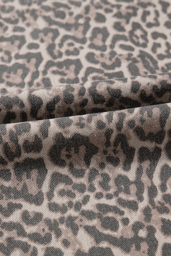 Brown Leopard High Waist Frayed Hem Jeans