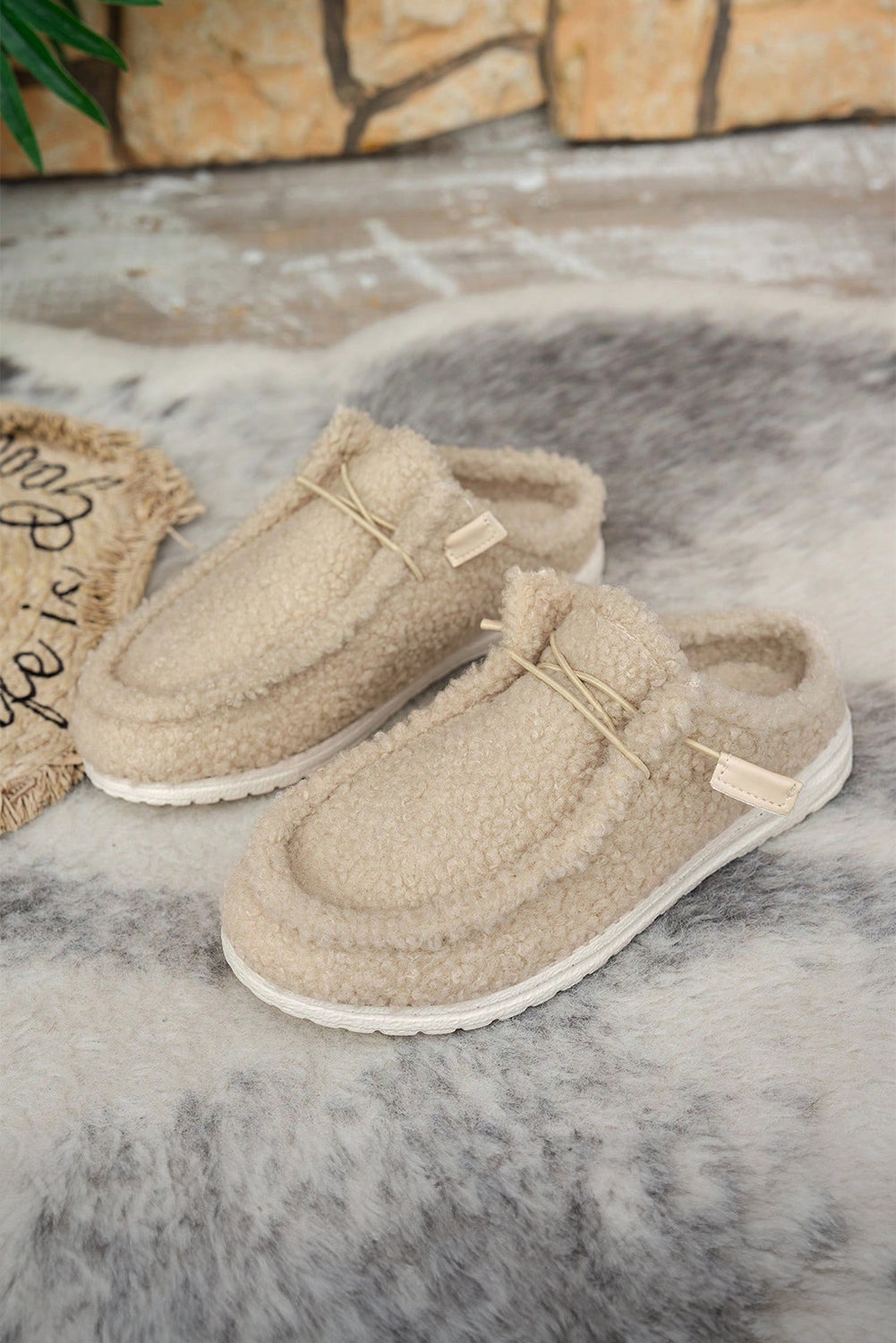 White Plush Slip On Casual Shoes