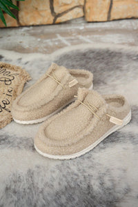 White Plush Slip On Casual Shoes