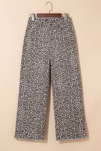Brown Leopard High Waist Frayed Hem Jeans