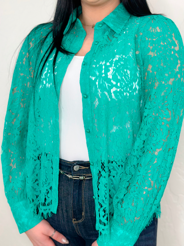 Crochet Lace Button up Long Sleeve Top