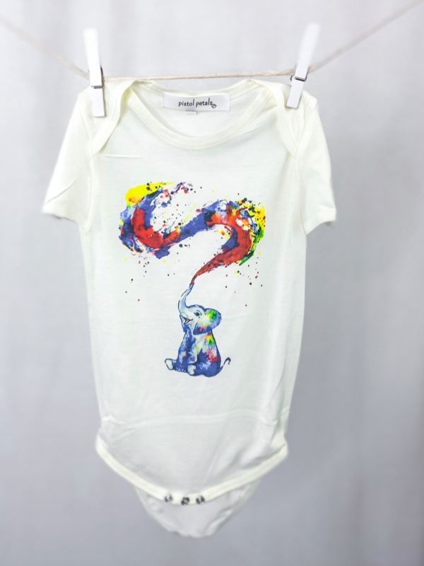 Pistol Petals Elephant Paint Splatter Onesie