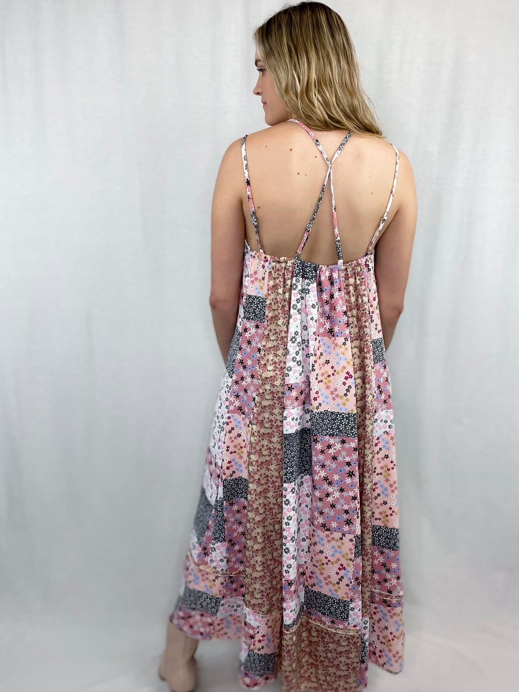Adjustable Strap Spring Patch Maxi Dress